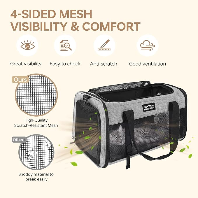 Furtent Soft Sided Two Cats Dog Carrier up to 25 lbs, Portable Mesh Pet Travel Bag for Medium Puppy Big Cats, Collapsible Puppy Crate Home Outdoor 20x13x13in, Grey