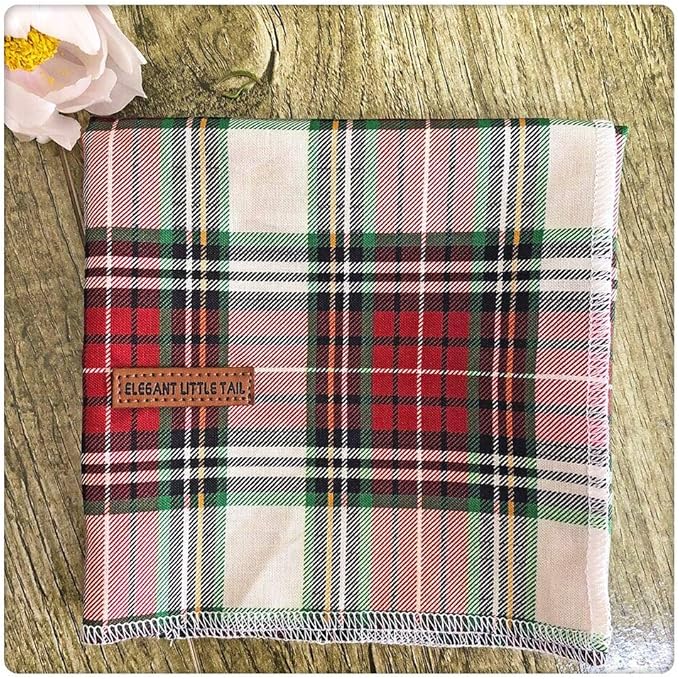 Elegant little tail Christmas Dog Bandana 1PCS Plaid Pet Bandana Washable Reversible Cotton Boy Bibs Scarf, Adjustable Square Dog Kerchief for Small to Large Dogs and Cats