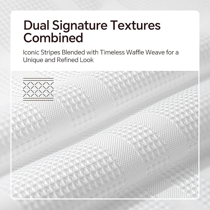 TURKIO White Waffle Shower Curtain, Waffle Weave Striped Shower Curtain Hotel Luxury White Fabric Shower Curtains for Bathroom
