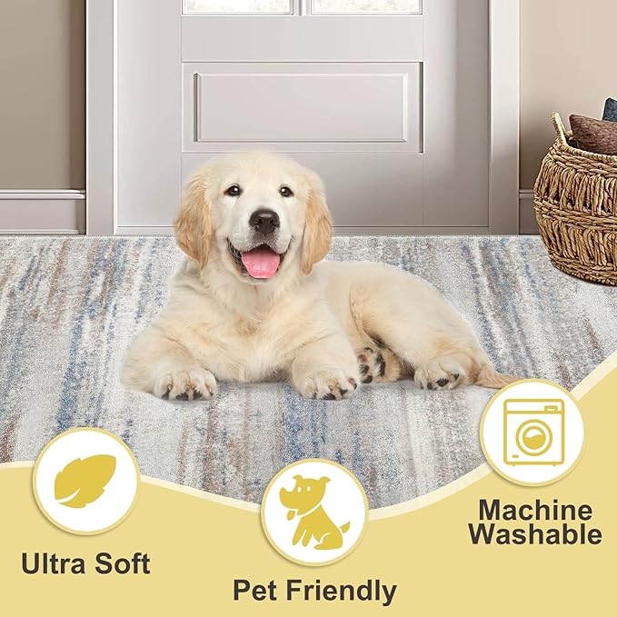 COMSLE Door Mat, Front Door Rug Indoor for Entrance Faux Wool Absorbent Non Slip Modern Throw Rug for Entryway Bedroom Muddy Paws - Pet Friendly, 36x60 Inches,Gray Brown Machine Washable