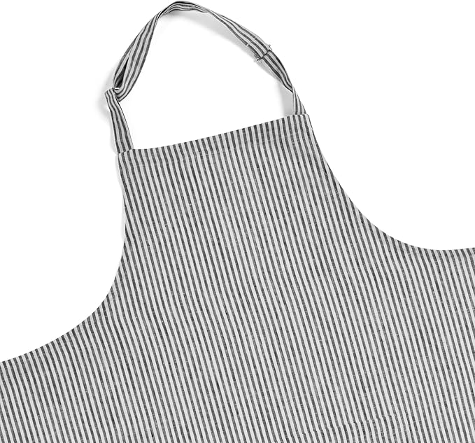 Solino Home 100% Pure Linen Apron for Women & Men - Full Midi Bib Apron Adjustable Neck Strap with Center Pockets for Kitchen