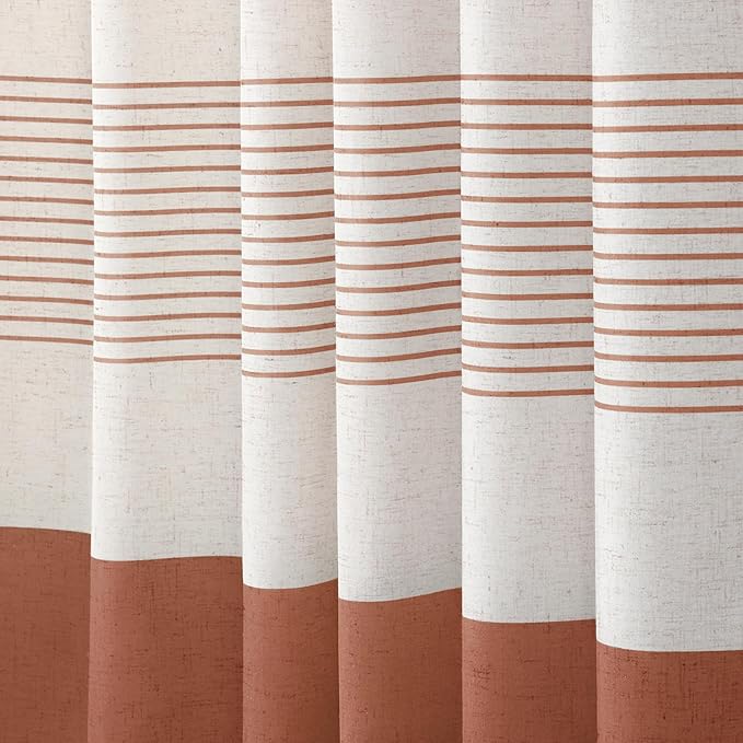 XOGUIBO Coral Shower Curtain Boho Linen Striped Shower Curtains for Bathroom with Tassel 72 X 72