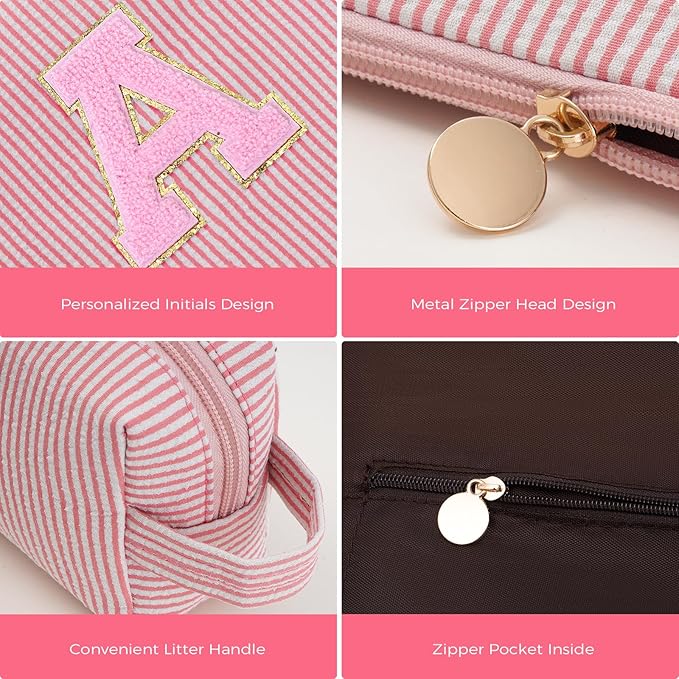 Btffitting Makeup Bag Set Initials Cosmetic Bag,Gifts for 10 11 12 13 14 15 16 17 18 Years Old Girl Girlfriend Teen Girls Gift Trendy Stuff Personalized Toiletry Bag Travel - Peach,A