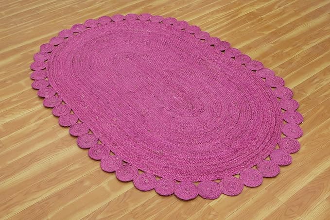 Oval Rug 4x6 Area Rug Kilim Rug Pink Solid Design 0.27 inches ThickIndoor Outdoor Rug Flatweave Rug High Traffic Area Lake House Bedroom Dining Room Living Room