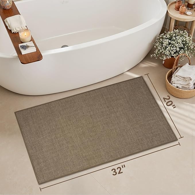 MontVoo Bath Mat Rug-Ultra Thin Non Slip Bath Mats for Bathroom Mat Quick Dry, Rubber Backing Washable Bathroom Rugs Fit Under Door, Absorbent Bath Rugs for Floor,20"x32",Khaki
