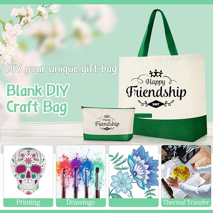 Sanwuta Canvas Tote Bags Bulk with Zipper Cosmetic Pouch 18.5" Reusable Cotton Shopping Bag with Handle for DIY Craft
