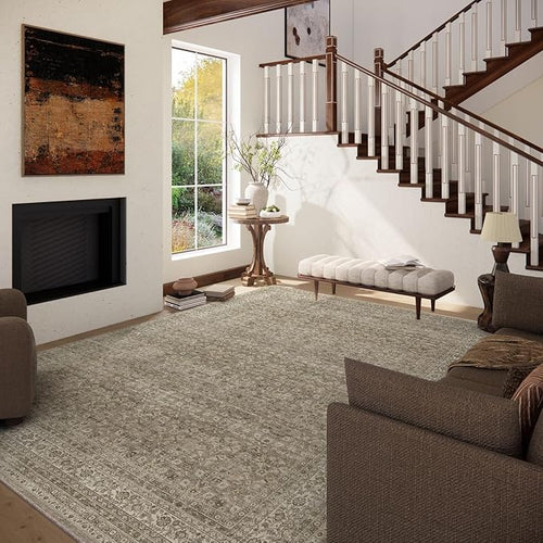 10x12 Area Rugs for Living Room: Large Rugs Washable Stain Resistant Non Slip Distressed Vintage Rug Low Pile Faux Wool Soft Carpet for Bedroom Farmhouse Dining Room Nursery Kids Playroom