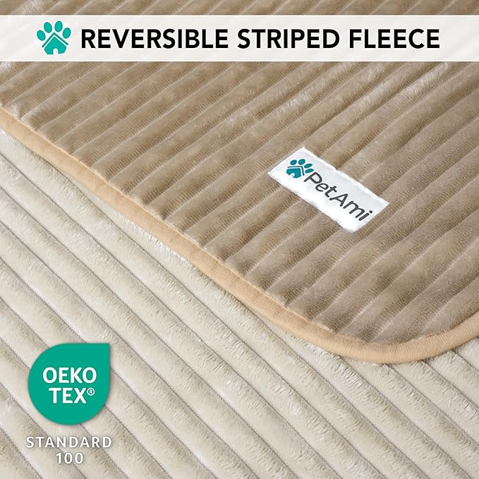 PetAmi Waterproof Dog Blanket, Leakproof Pet Blanket for Small Medium Large Dogs, Reversible Furniture Bed Sofa Couch Cover Protector, Plush Striped Pet Throw for Indoor Cat, 60x80 in, Taupe Beige