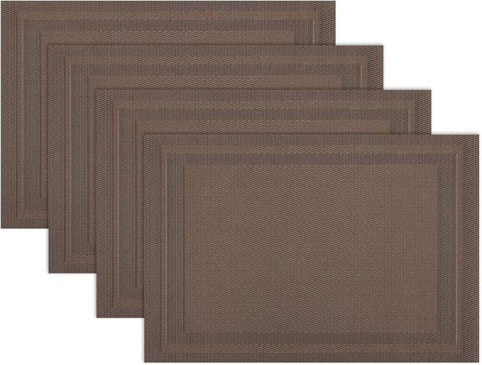 Winknowl Placemats Set of 4，Heat Resistant Woven Vinyl Washable PVC Place Mats，Non-Slip Stain Resistant Indoor/Outdoor Table Mats for Dining Table (Brown)
