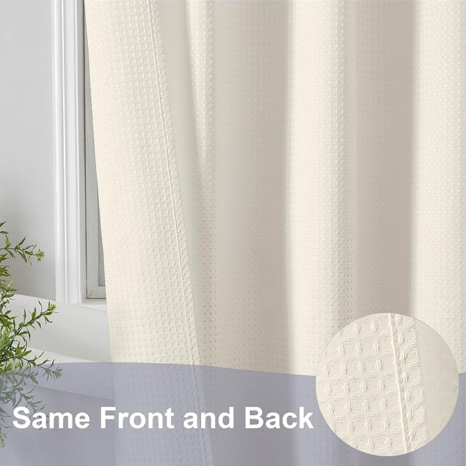 OWENIE Cream Shower Curtain 84 Inches Extra Long, Waffle Weave Heavy Fabric Shower Curtain for Bathroom, Waterproof Soft Hotel Spa Luxury Elegant Bath Curtains, Machine Washable, Cream, 72x84 Inch