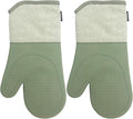 Homewear Marlow Silicone Extra Long Oven Mitt 2 Piece Set, Heat and Slip Resistant, Recycled Cotton with Soft Lining, Thick Kitchen Gloves for Cooking, Green