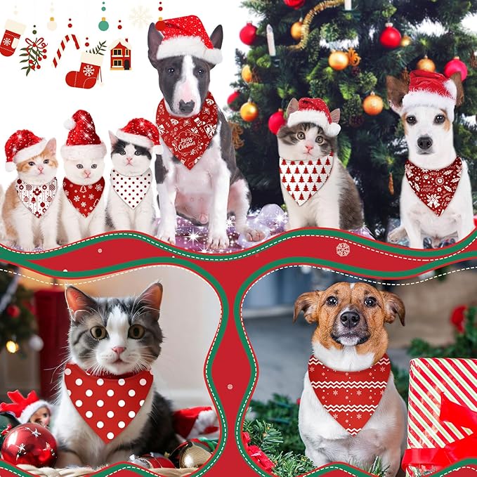 Abbylike 50 Pcs Valentines Day Dog Bandanas Bulk Red and White Polka Dots Stripes Bandanas for Dogs Triangle Kerchief Bibs Scarf for Pet Romantic Costume Photo Props Accessories(25.6 x 17.7 x 17.7)