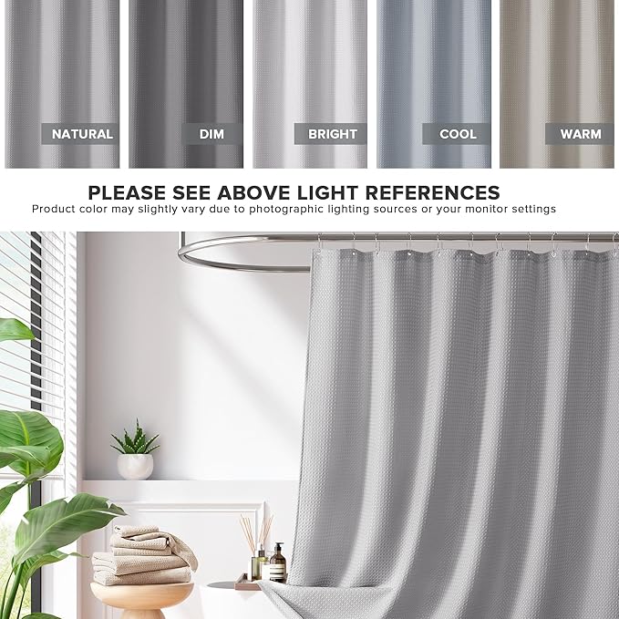 Madison Park Shower Curtain Waffle Weave, Vibrant Dyed, Waffle Shower Curtain 3M Scotchgard Moisture Management, Farmhouse Wide Shower Curtains for Bathroom, Extra Width: 108"x72" Grey