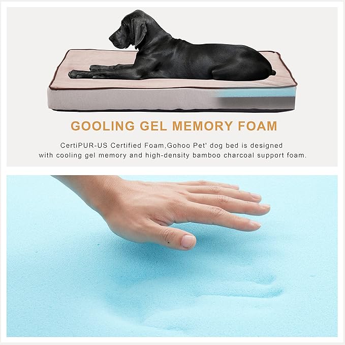 GOHOO PET Orthopedic Memory Foam Dog Bed, Cooling Dog Beds for Medium/Large Dogs -Waterproof Pet Bed for Crate with Removable Washable Cover (M(29inch,45Lbs))