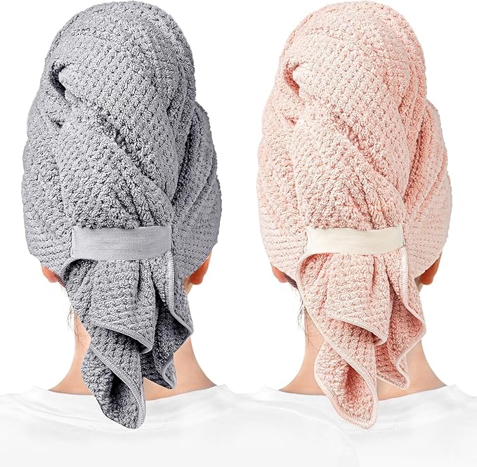 YHPDYL Microfiber Hair Towel Wrap Turban 2 Pack Large | Super Absorbent Quick Dry & Anti-Frizz for Women with Curly Hair | 27.5" x 39.4" Hair Towel Cap