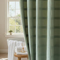 Lameirose Extra Long Sage Green Shower Curtain Farmhouse,72 x 96 Cotton Blend Waffle Tufted Striped Chic Textured Fabric Shower Curtain for Bathroom, Hotel
