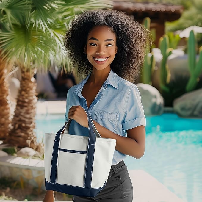 DALIX 14" Mini Small Cotton Canvas Party Favor Wedding Gift Tote Bag in Navy Blue