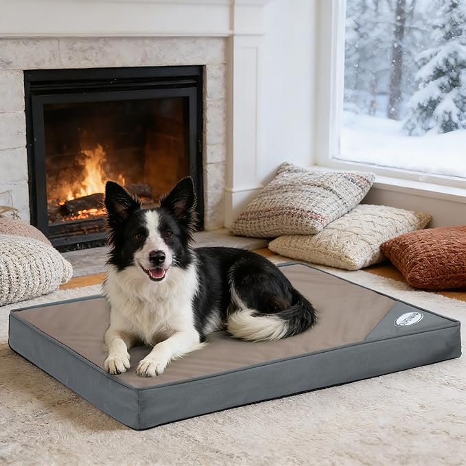 OUPEIWAWA Orthopedic Outdoor Waterproof Dog Beds for Medium Dogs, Washable Pet Bed with Egg Crate Foam Pet Bed Mat for Crate and Removable Oxford Fabric Cover,36"x 26",Beige