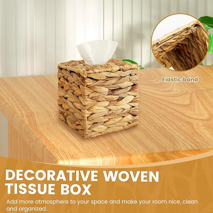 4Pcs Tissue Box Cover Decorative Woven Tissue Holder Aesthetic Facial Paper Box Cover Square Facial Napkin Holder Portable for Table Home Bathroom