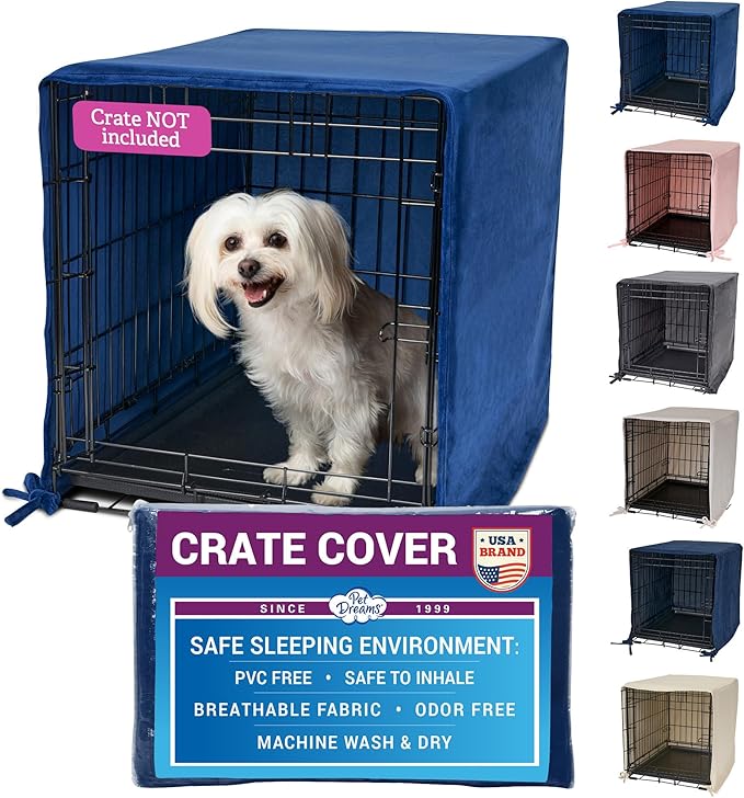 Pet Dreams Dog Crate Cover - Breathable Fabric Kennel Topper for Single-Door Crates, Fits iCrate Dog Cages 18, 24, 30, 36, 42, 48 Inches (Blue, Small, 24")