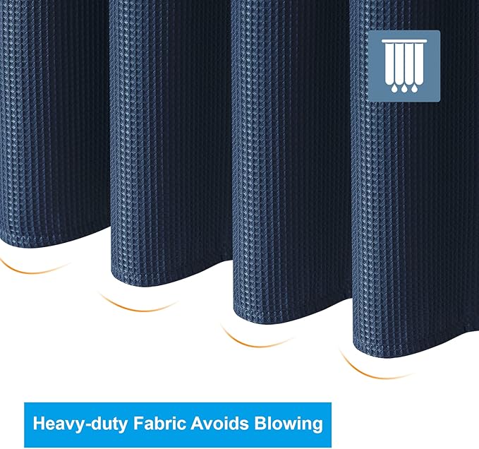 AmazerBath Waffle Shower Curtain Heavy Duty 240GSM, Navy Blue Shower Curtain Fabric Waffle Textured, Hotel Quality, Bathroom Shower Curtains, 72 x 72 Inches