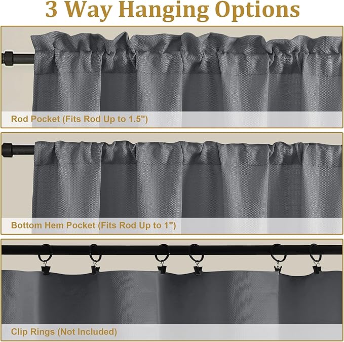 Lecloud Bessie Dark Grey Curtains 54 Inch Length 2 Panels Set, Light Filtering Faux Linen Textured Window Curtains, Rod Pocket Curtain Drapes for Bedroom Living Room, Each 30 W x 54 L