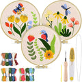 TINDTOP 3 Sets Punch Needle Kits, Flowers Punch Embroidery Kits for Adults Beginner, Tool with Punch Needle Fabric, Hoops, Yarns and Sewing Needles