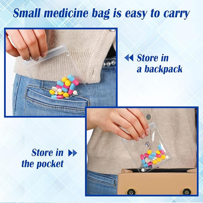 Zonon Pill Pouch Bags Zippered Reusable Pill Baggies Clear Plastic Bags Self Sealing Travel Medicine Organizer Storage with Slide Lock for Cod Liver Oil, and Small Items(24 Pieces)