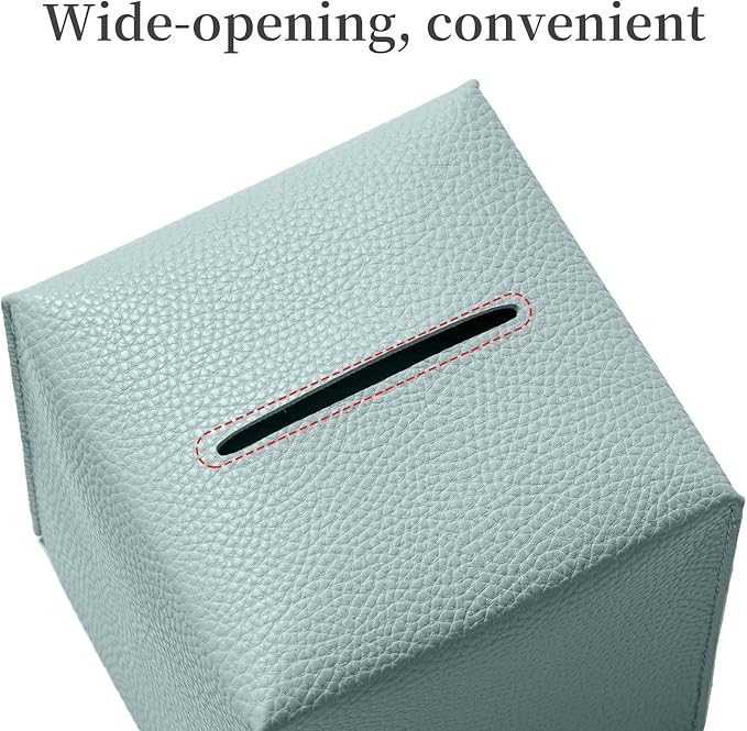 REGELETO Square Tissue Box Cover, Pu Leather Tissue Box Holder with Bottom Belt Modern Stylish Tissue Box Organizer for Bathroom, Bedroom, Hotel, Office Desk 5"X5"X5"