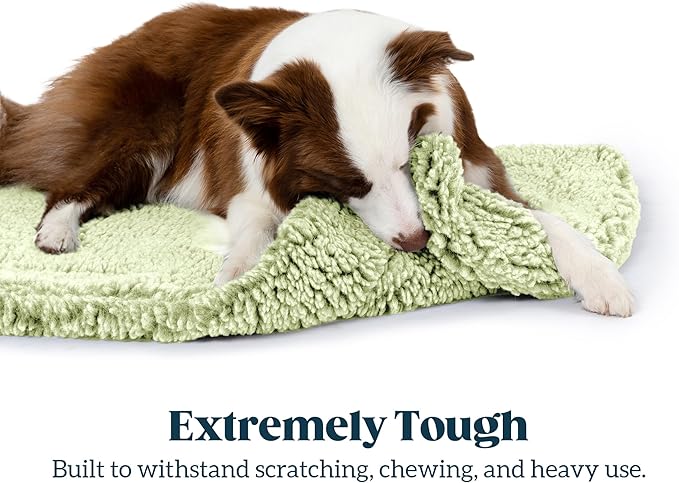 PELZIN Stoutwool Indestructible Dog Bed - Fluffy Chew Proof Dog Crate Pad - Tough Kennel Pad for Aggressive Chewers - Washable, Ideal for Jumbo Breeds & Fits 54-Inch Crate - 53"x35", Gleam