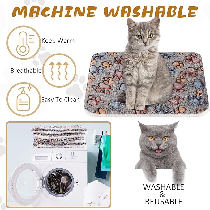 Tuanse 4 Pack Ultra Soft Dog Cat Bed Mat with Cute Prints Reversible Fleece Dog Crate Kennel Pad Cozy Washable Thickened Hamster Guinea Pig Pet Bed Mat for Small Animals(21 x 14 Inches,Gray)