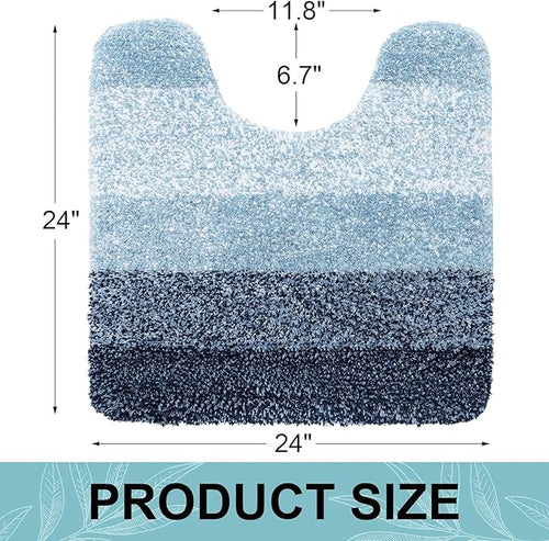 Arotive Microfiber Bathroom Rugs, Shaggy Soft and Absorbent Contour Toilet Rugs, Non-Slip, Thick Plush Machine Washable Dry Bath Mats for Toilet Base, 24x24, Dark Blue, U-Shape