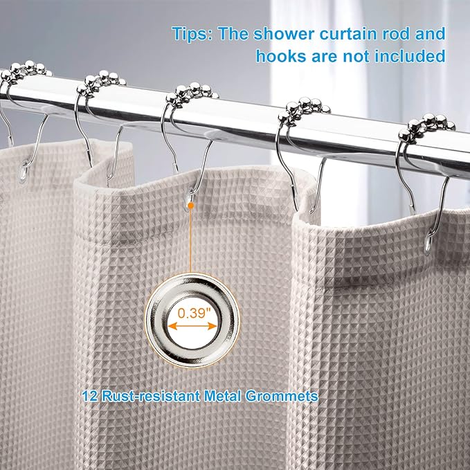 AmazerBath Waffle Shower Curtain 78 Inches Long, Khaki Shower Curtain Fabric Heavy Duty 240GSM, Hotel Quality Bathroom Shower Curtains Tan, 72 x 78 Inches