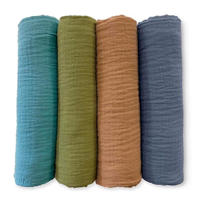 SwaddleDesigns Cotton Muslin Swaddle Blankets for Babies, Set of 4, Neutral Receiving Blankets for Newborn, Baby Registry & Gift, 46x46 inches, Wind & River