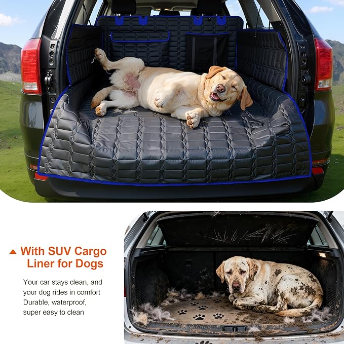 Reliadura SUV Cargo Liner for Dogs, Waterproof Pet Trunk Cover with Bumper Flap Protector, Non-Slip Scratchproof, Non-Slip Dog Seat Mat for SUVs, Large Size Cargo Liner Universal Fit Blue