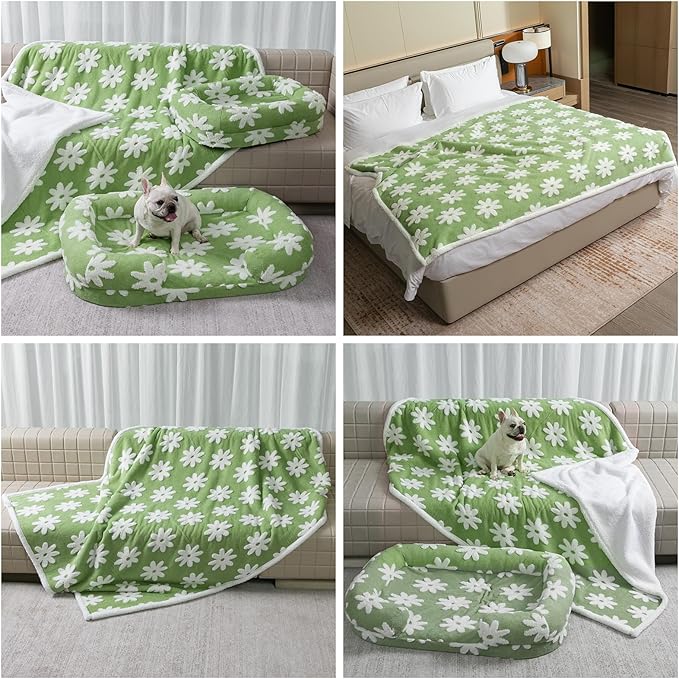 Maidewow Waterproof Pet Blanket,Dog Bed Covers Couch Sofa Stylish Jacquard Pets Throw Blankets for Puppy Cats Washable Reversible Furniture Protection Covers (Green Flower,S)