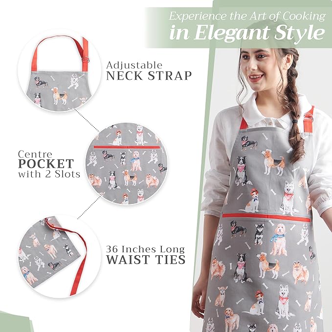 Maison d' Hermine 100% Cotton Apron for women with Pocket Kitchen Chef Apron for Men Cooking Gardening Server Waitress