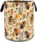 VODRM Bee Floral with Daisy Laundry Basket, Dirty Collapsible Clothes Toy Organizer Hamper for Kids Adults, Oxford Cloth Waterproof Storage Bin for Bedroom Bathroom Home Decor Gifts, 19.7"X15.7"