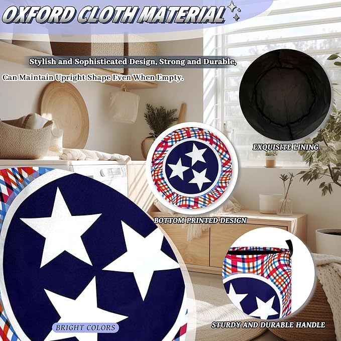 Tennessee State Flag Laundry Basket Oxford Cloth Flag Laundry Hamper With Handle Portable Clothes Storage Basket Foldable Funny Laundry Bag 18.9"x16.5" For Laundry Room/Bedroom/Bathrooms