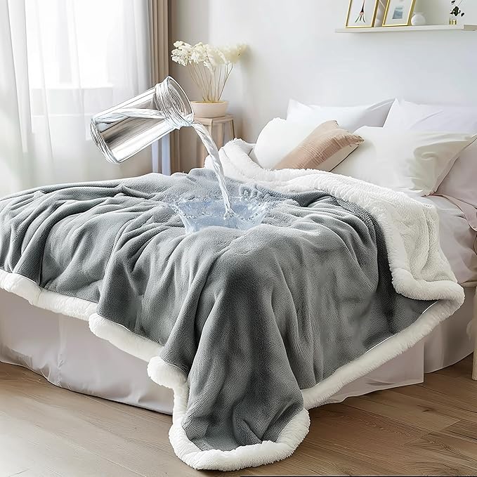 Bedding Aid Waterproof Throw Blanket - Sherpa Fleece Reversible Cover, Soft Warm Leak-Proof Bed & Couch Protector for Kids, Pets & Everyday Spills (Velvet Gray/Cloud White, Throw 50x60