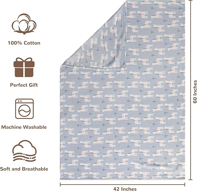 NTBAY 4 Layer Muslin Cotton Toddler Blanket, 42x60 Soft and Breathable Receiving for Newborns and Infants, Perfect for Crib, Stroller, Travel, Lightweight Nursery Blanket, Palm and Zebra