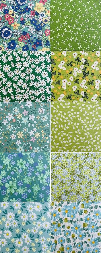 HANPATQUI 50PCS 8 x 8 inch Green Printed 100% Cotton Fat Quarters Fabric for Sewing and Quilting Bundles Precut Fabric Square for DIY Craft Patchwork