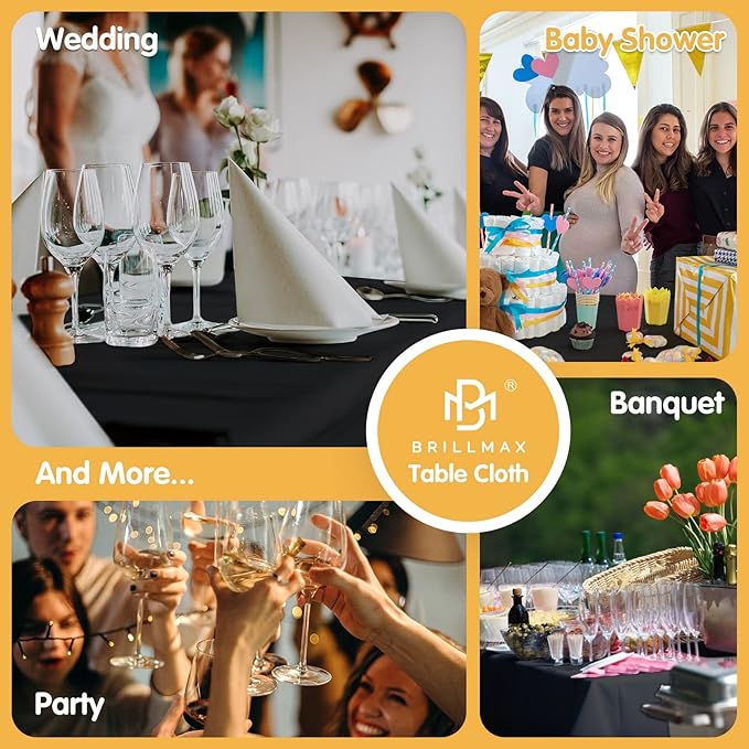 BRILLMAX 10 Pack Black Tablecloths for 6 Foot Rectangle Tables 60 x 102 Inch - 6ft Rectangular Bulk Linen Polyester Fabric Washable Cloth Cover for Wedding Reception Banquet Birthday Party