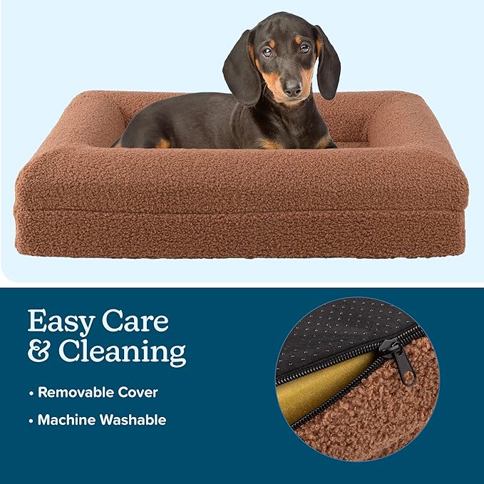 PETMAKER Orthopedic Pet Bed - 26in Small Dog Bed with Supportive Bolster, Nonslip Bottom, and Removable Washable Cover - Memory Foam Puppy Bed for Small Dogs and Cats - Dog Products (Brown)