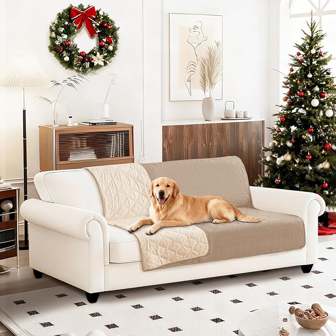 CYCMACO Waterproof Dog Blanket, Non-Slip Soft Pet Bed Cover, Couch Cover for Dogs Washable, Protects Sofa, Furniture, Crate, Car, Tear Resistant Leakproof Pet Blanket (52x82 Inch, Khaki)