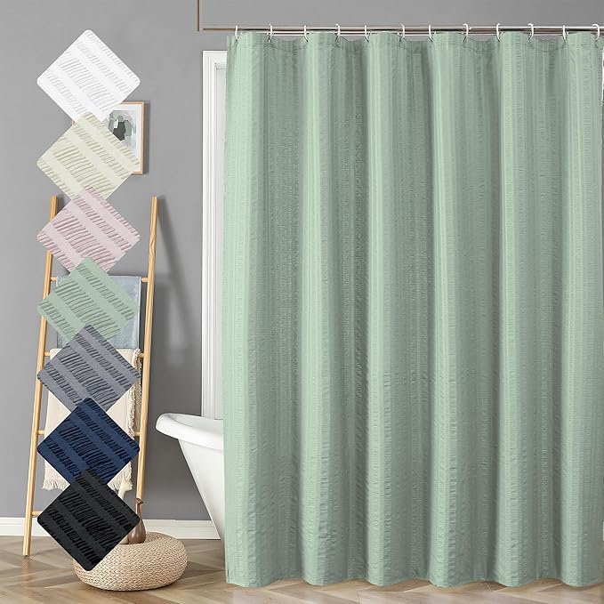 Aiyufeng Moga Sage Green Shower Curtain 84 Inches Long, 3D Embossed Textured Fabric Shower Curtain for Bathroom - Soft Cloth & Hotel Spa Luxury, Machine Washable, 72X84, Sage Green