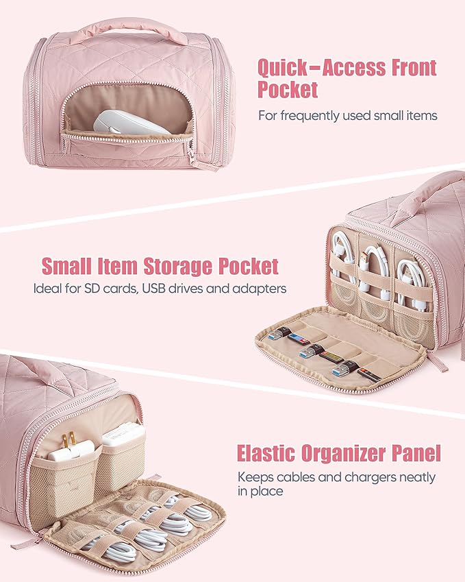 Marscamd Cable Organizer Bag, Travel Cord & Charger Organizer Pouch for Tech Accessories & Electronics, Home Storage, Pink