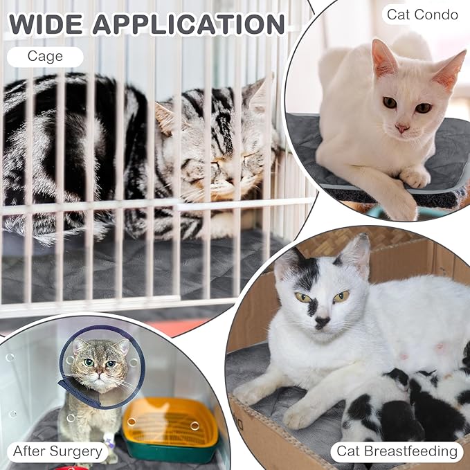 Clysee 2 Pack Self Heating Cat Mat Self Warming Pet Pads Washable Kennel Mat Dog Crate Pad Reflects Body Heat Non Skid Cat Thermal Pads for Puppy Indoor Outdoor(Gray,16 x 20 Inches)