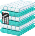 Homaxy Premium Cotton Kitchen Towels 16"x 28", Large Natural Ring Spun 390 GSM Dish Towels, Super Absorbent Terry Kitchen Hand Towels, Soft Tea Towels with Hanging Loop, Aqua Check Design, 6 Pack
