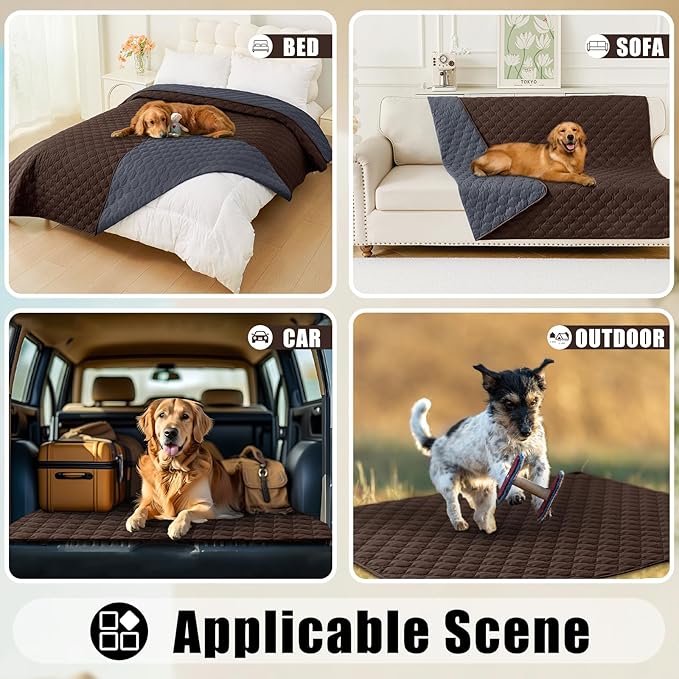 Smiry Waterproof Dog Bed Cover Blanket, Soft Reversible Pet Blanket, Washable Leakproof Cats Dogs Couch Cover for Sofa, Couch, Furniture, Plaid (82x102 Inch, Chocolate/Dark Grey)
